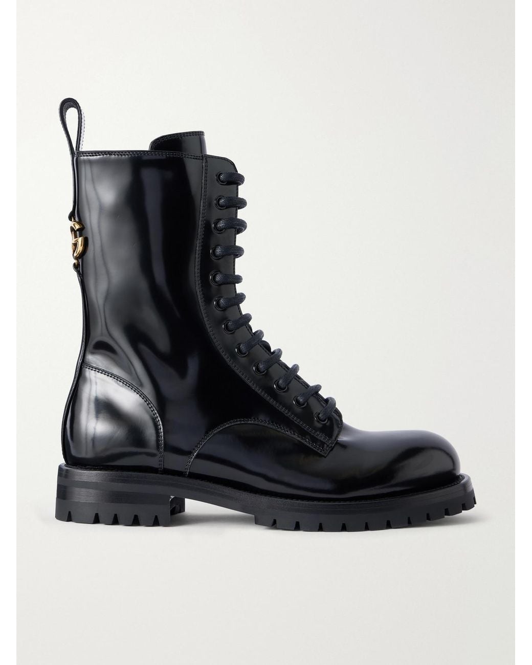 Dolce & Gabbana Black Logo-Embellished Patent-Leather Ankle Boots
