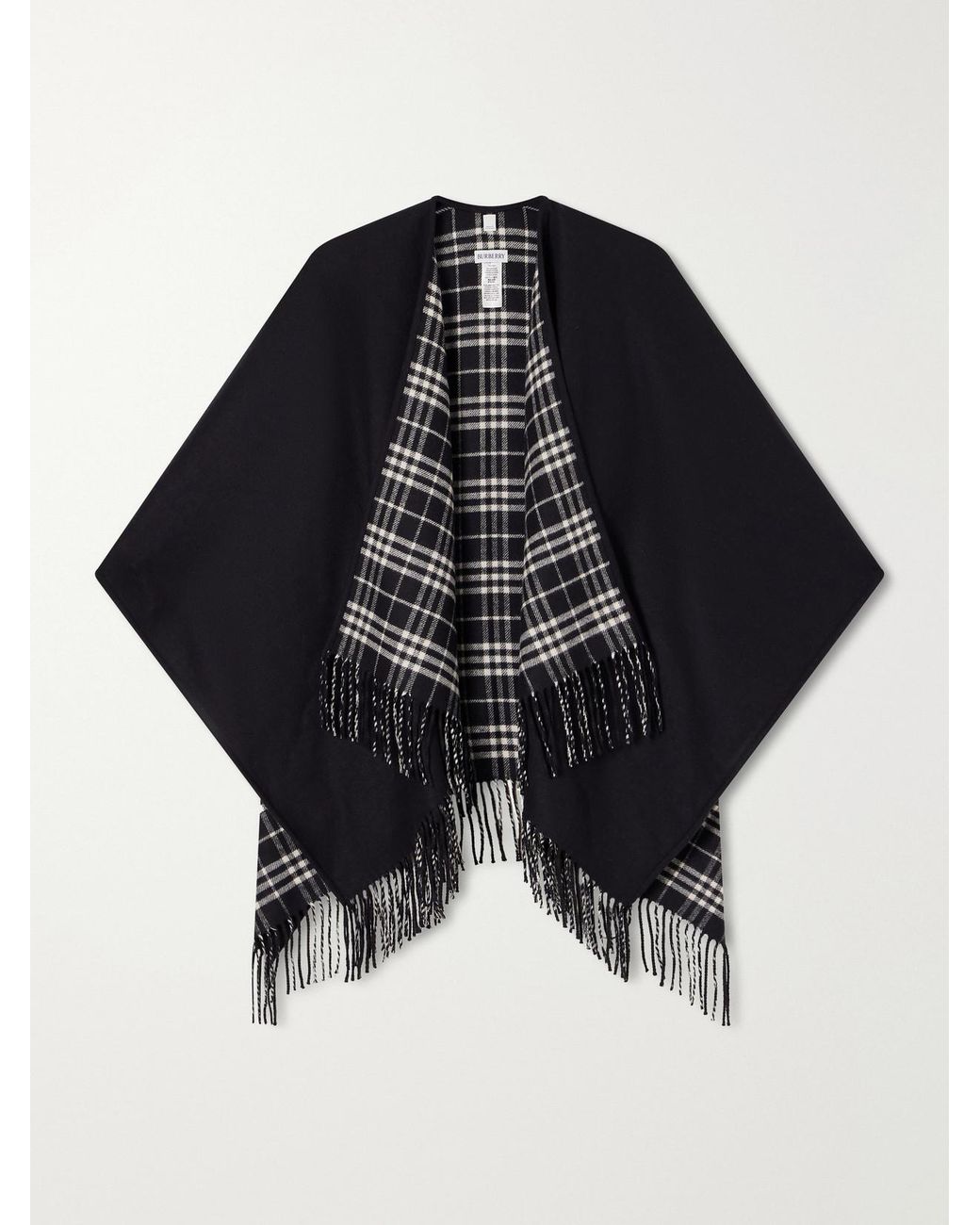 Burberry Blue Reversible Fringed Checked Wool Cape