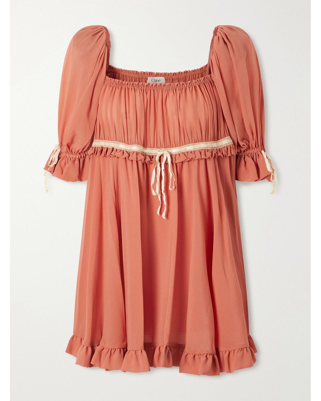 Chloé Gathered Silk-Georgette Mini Dress