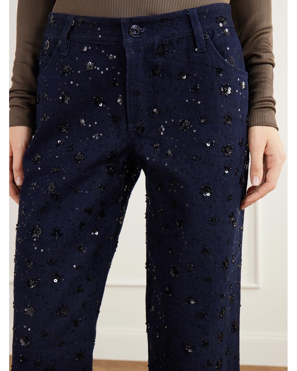 FRAME Blue The Embellished Saturday Low-Rise Straight-Leg Jeans