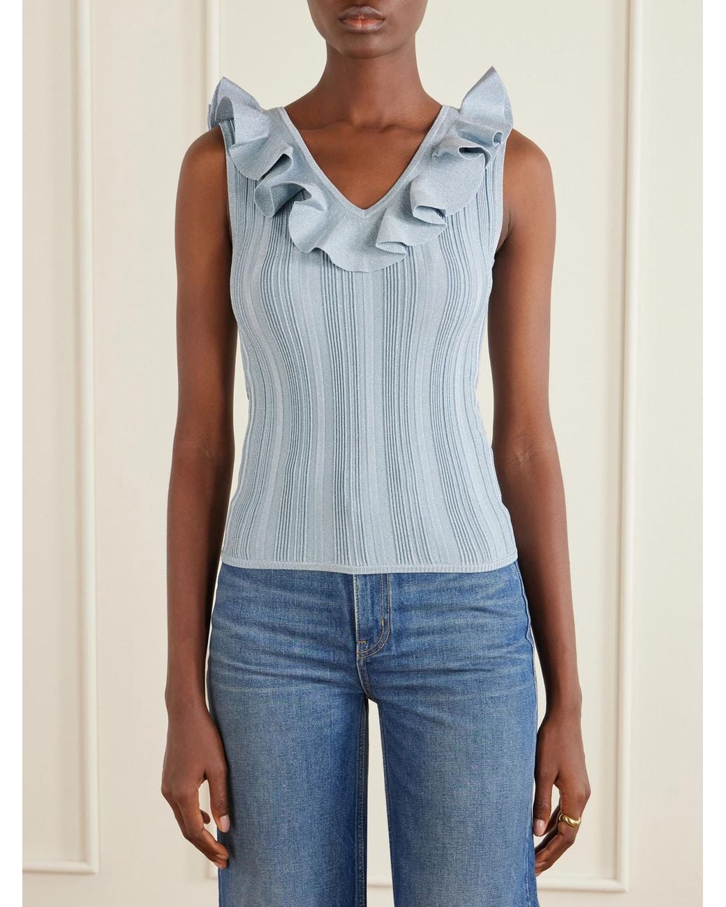 Zimmermann Blue Aster Metallic Ruffled Top