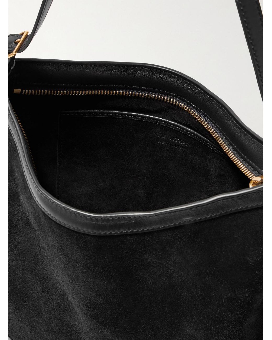 Nili Lotan Black Abbey Leather-Trimmed Suede Shoulder Bag