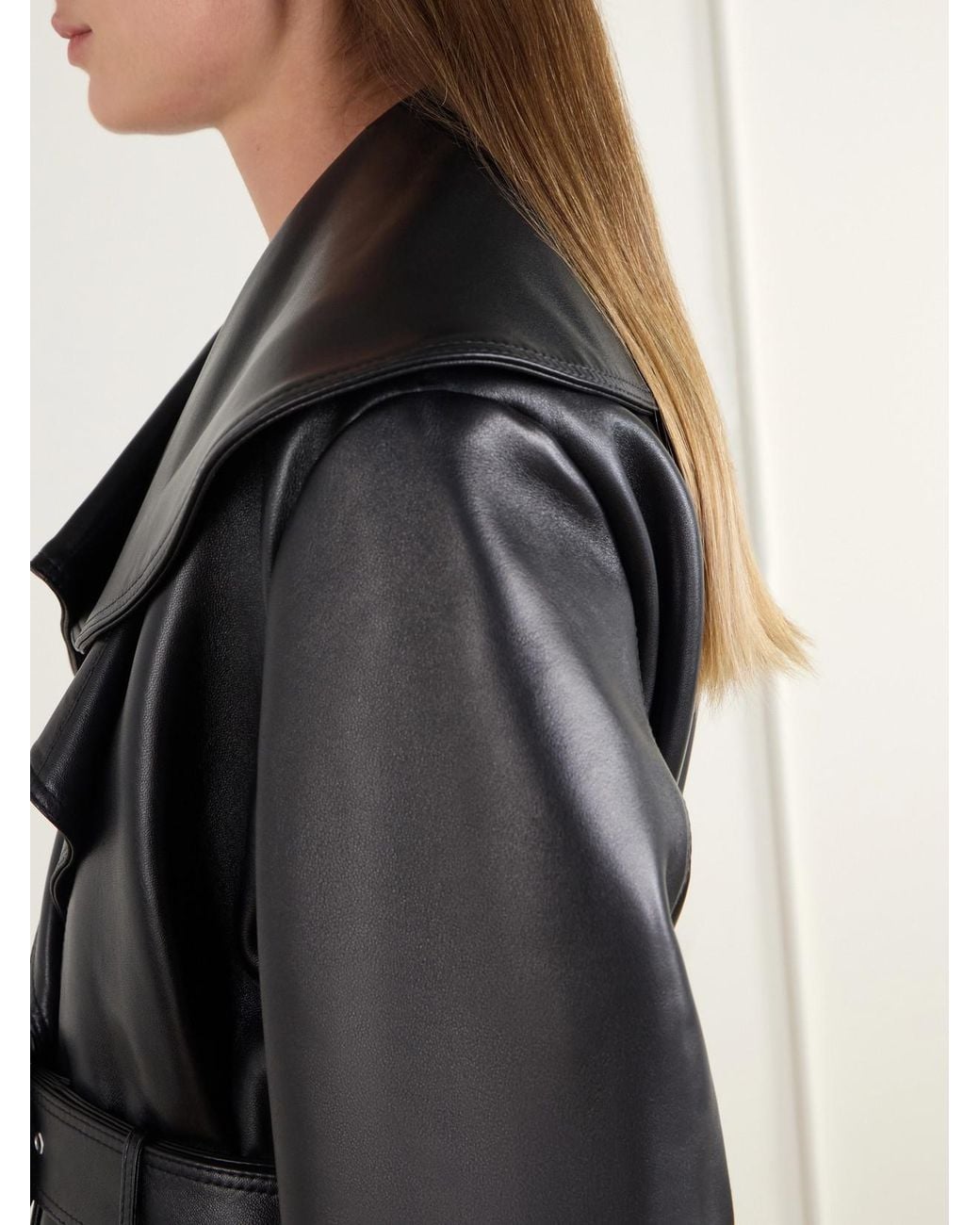 McQueen Black Belted Draped Leather Jacket