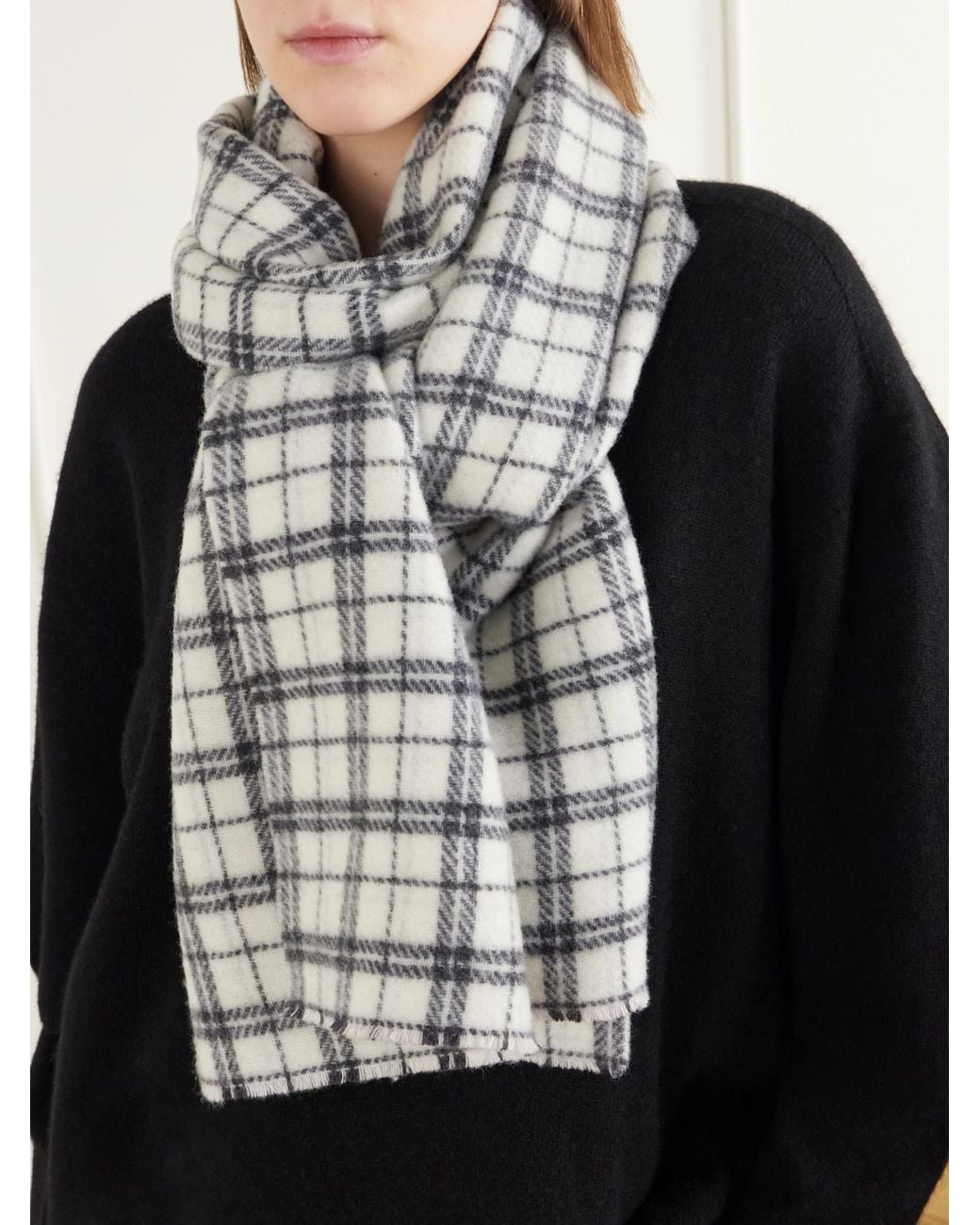 mfpen Gray Facade Checked Felted Wool Scarf