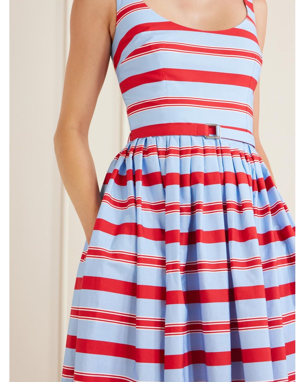 Emilia Wickstead White Eglantine Belted Striped Cotton Midi Dress