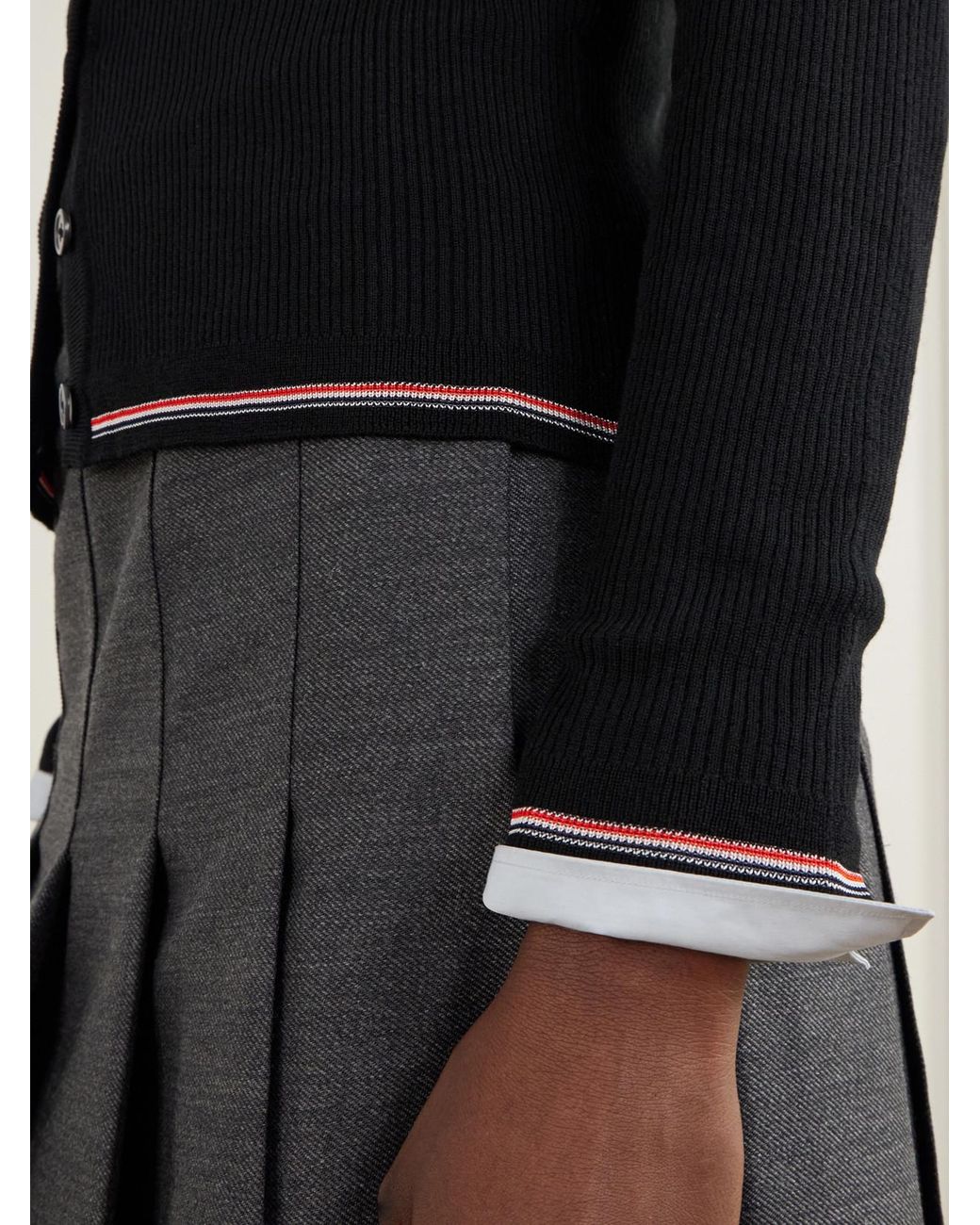Thom Browne Black Ribbed Merino Wool Cardigan