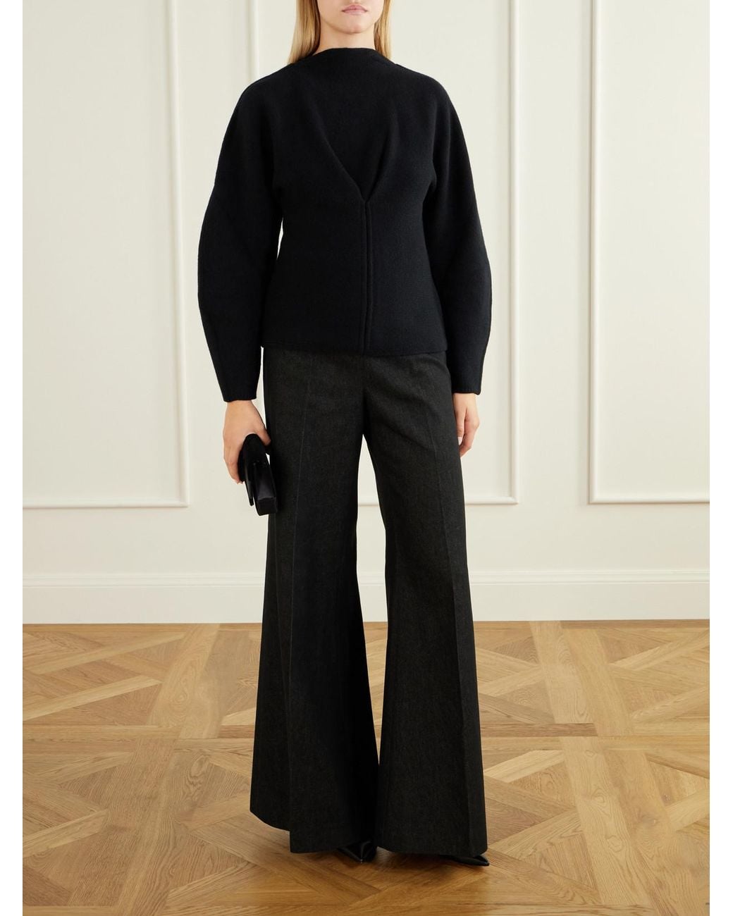 Carolina Herrera Black Diana High-Rise Wide-Leg Jeans
