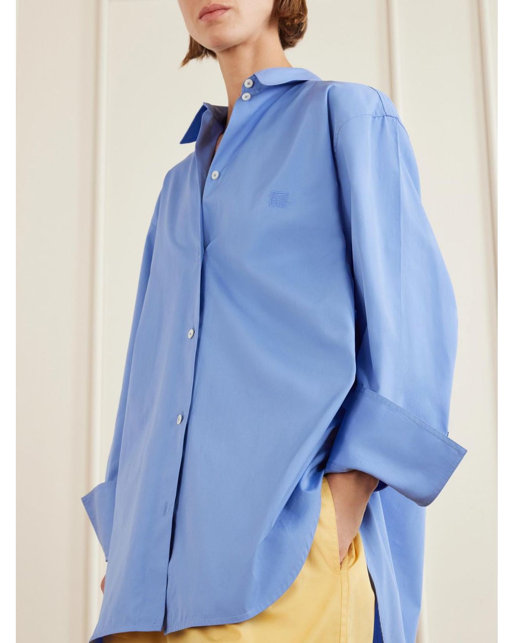 Totême Blue Embroidered Cotton-Poplin Shirt