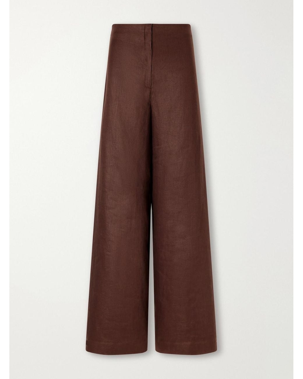ANDRES OTALORA Brown Salmar Linen-Woven Wide-Leg Pants