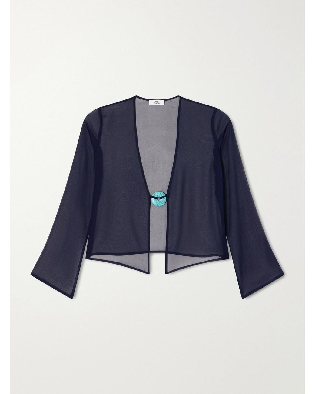 SARA CRISTINA Blue Nerea Pearl-Embellished Silk-Chiffon Blouse