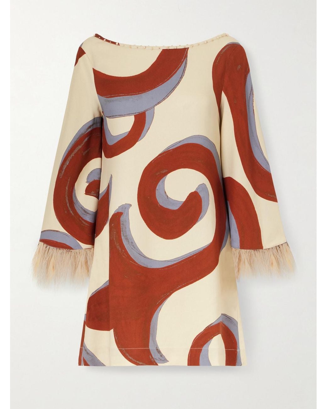 Themis Z Multicolor Kyra Sabra Feather-Trimmed Printed Crepe Mini Dress