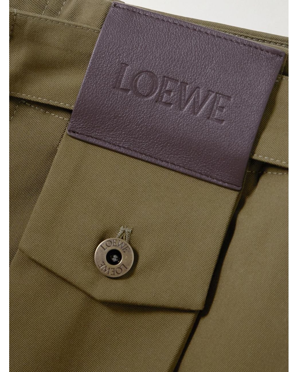 Loewe Green Belted Leather-Trimmed Pleated Cotton And Silk-Blend Pants