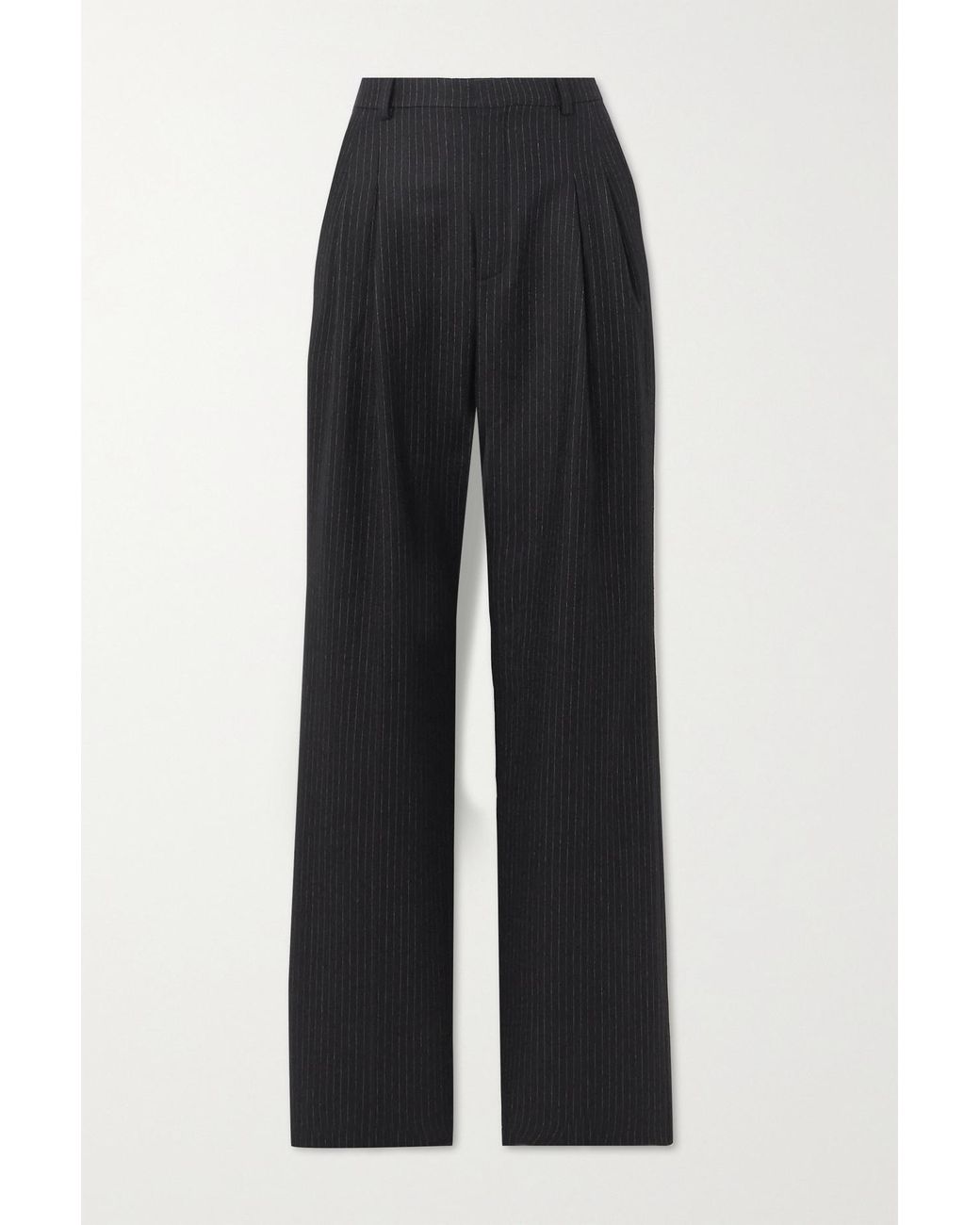 Saint Laurent Pleated Pinstriped Wool And Cotton-blend Straight-leg Pants  in Black