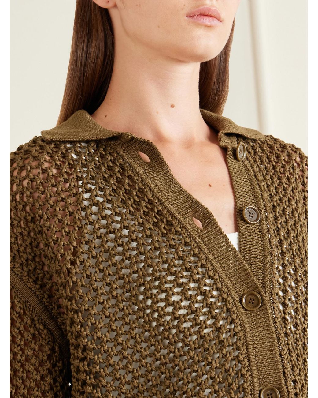 Max Mara Brown Film Crocheted Cotton Cardigan