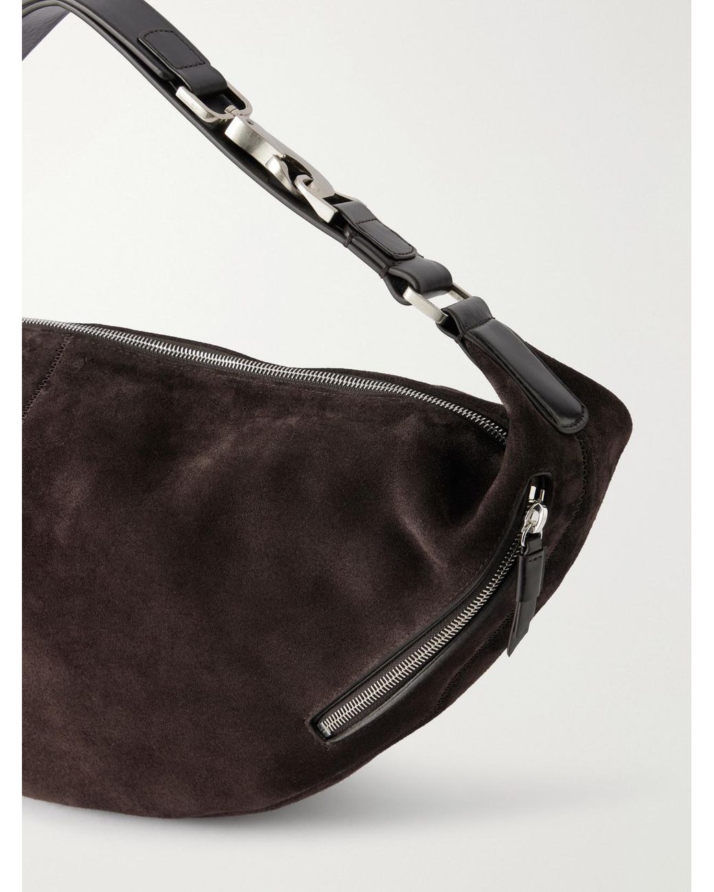 Lemaire Black Quiver Clip Mini Leather-Trimmed Suede Shoulder Bag