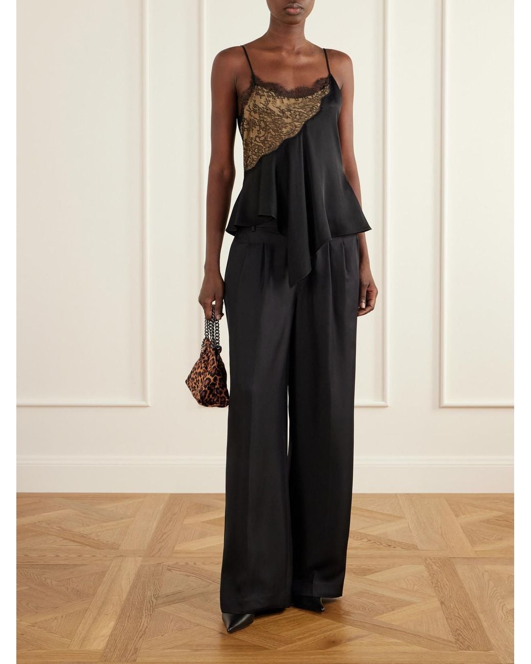 Stella McCartney Black Lace-Trimmed Satin Cami