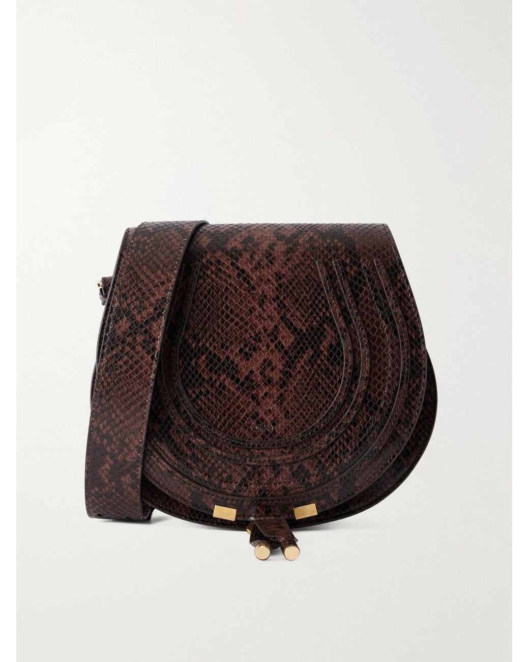 Chloé Brown Marcie Snake-Effect Leather Shoulder Bag