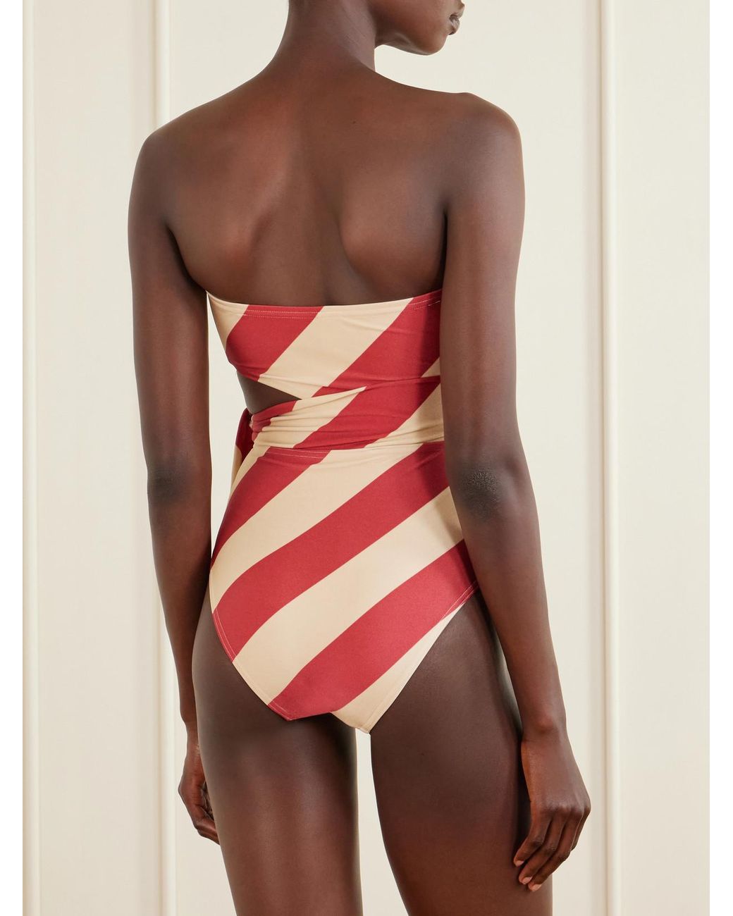 Zimmermann Pink Roselight Tie Bandeau Striped Swimsuit