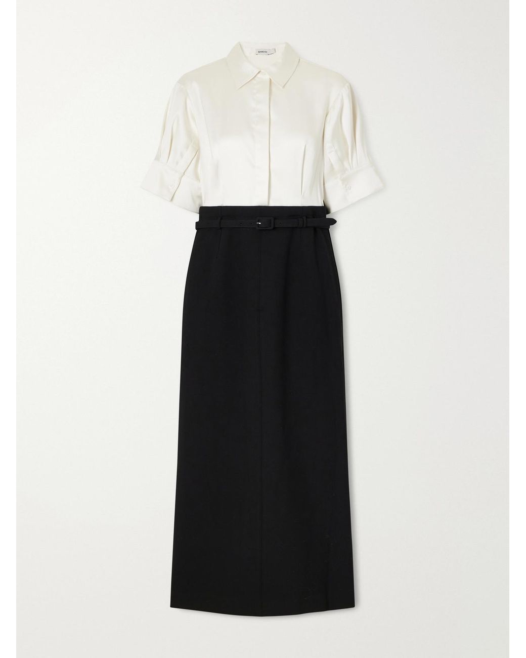 Jonathan Simkhai White Alvera Belted Twill Midi Dress