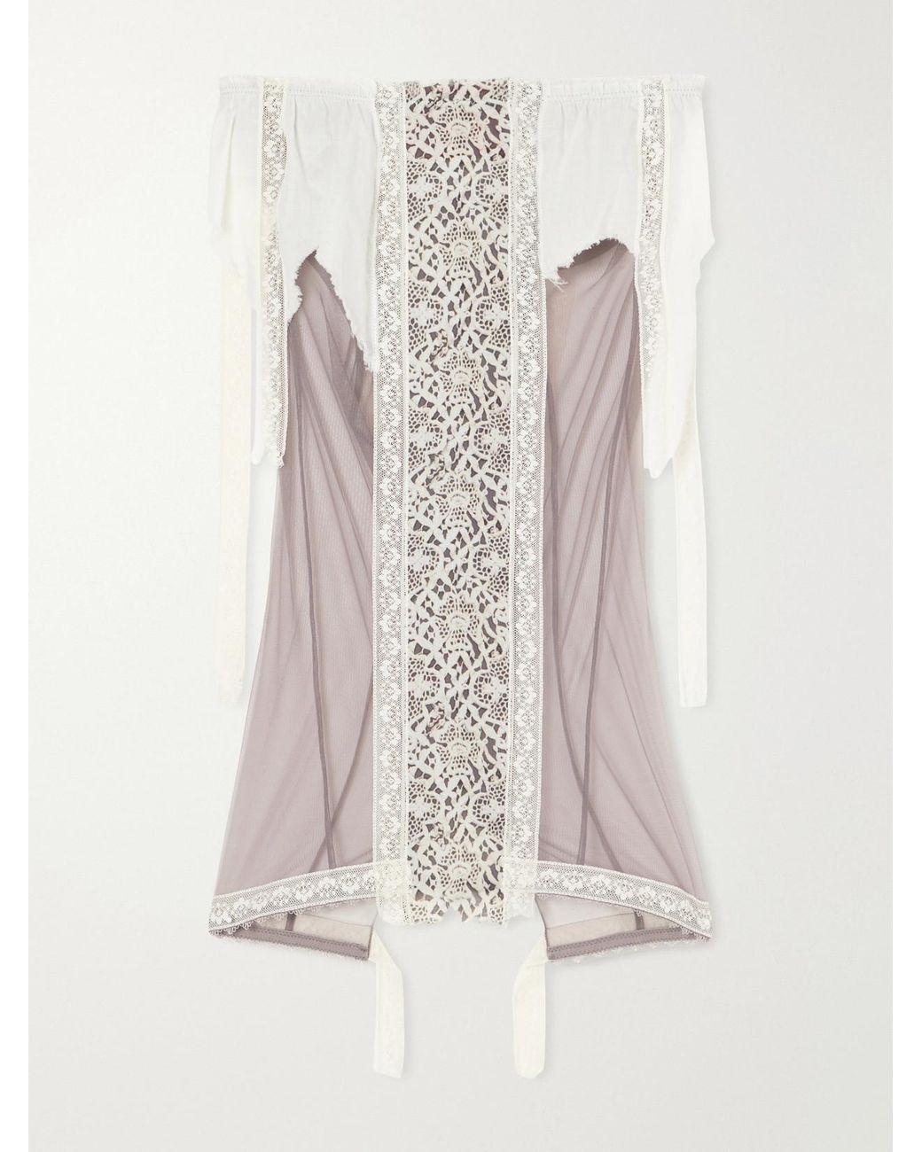 Dilara Findikoglu White Past Edges Lace-Trimmed Mesh Midi Skirt