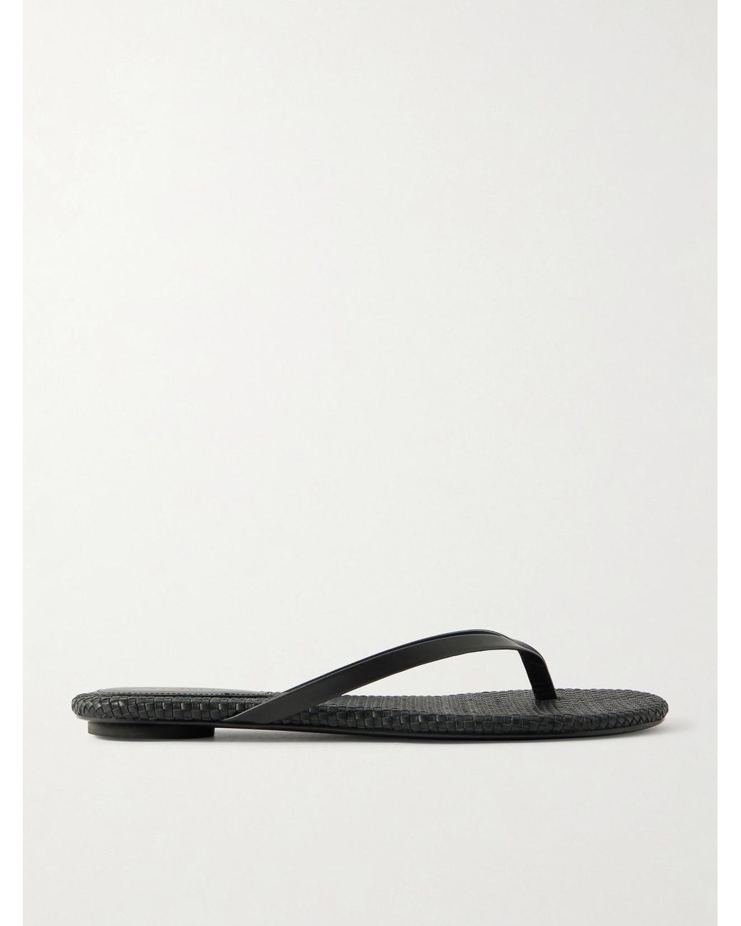 St. Agni Black Woven Leather Flip Flops