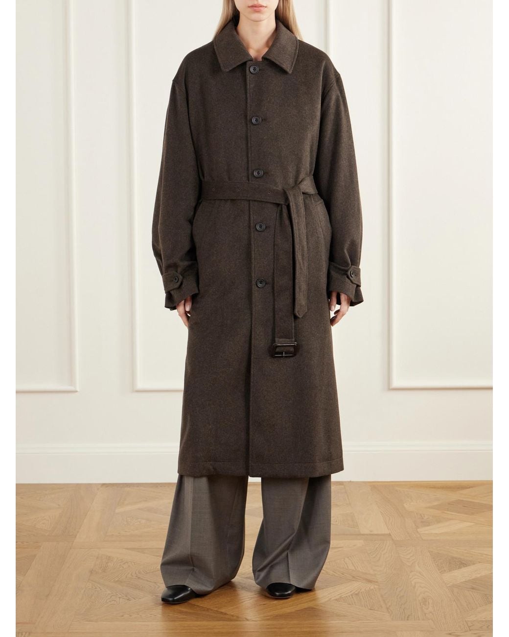 Ssstein Brown Belted Wool-Doeskin Coat