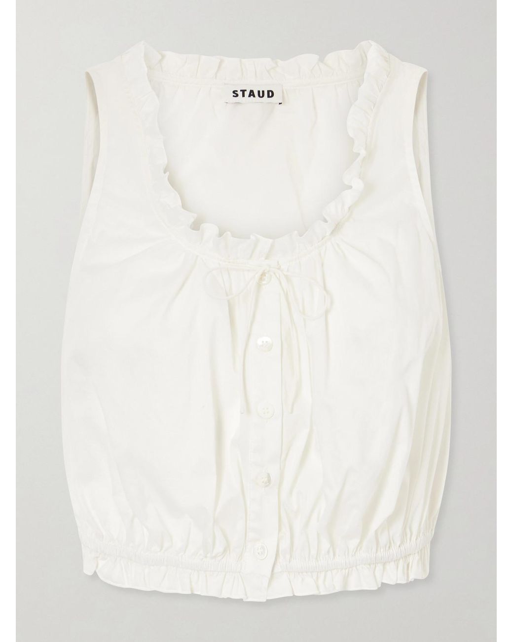 Staud White Sicilia Cropped Cotton Tank