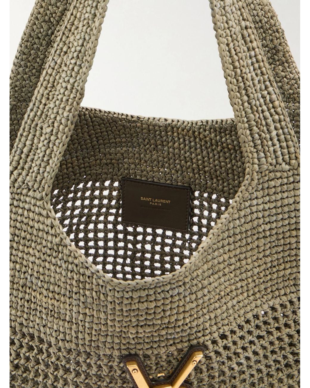 Saint Laurent Metallic Icare Maxi Leather-Trimmed Raffia Tote