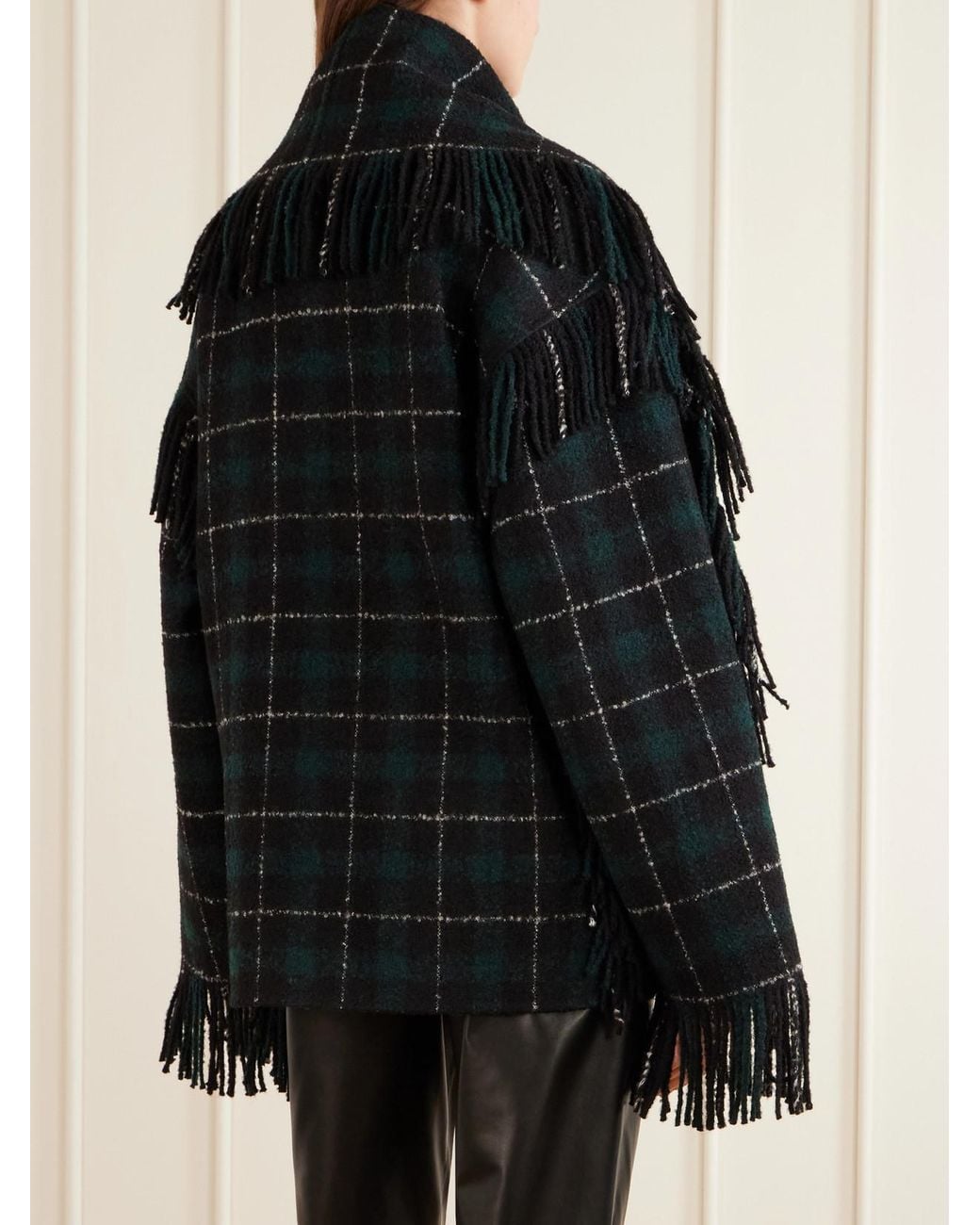 Totême Black Fringed Checked Wool-Blend Jacket