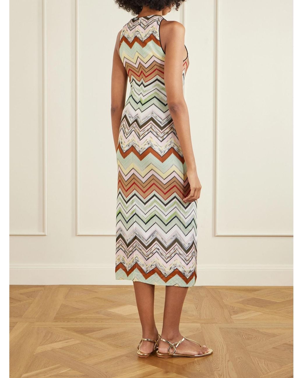 Missoni White Striped Crochet-Knit Midi Dress