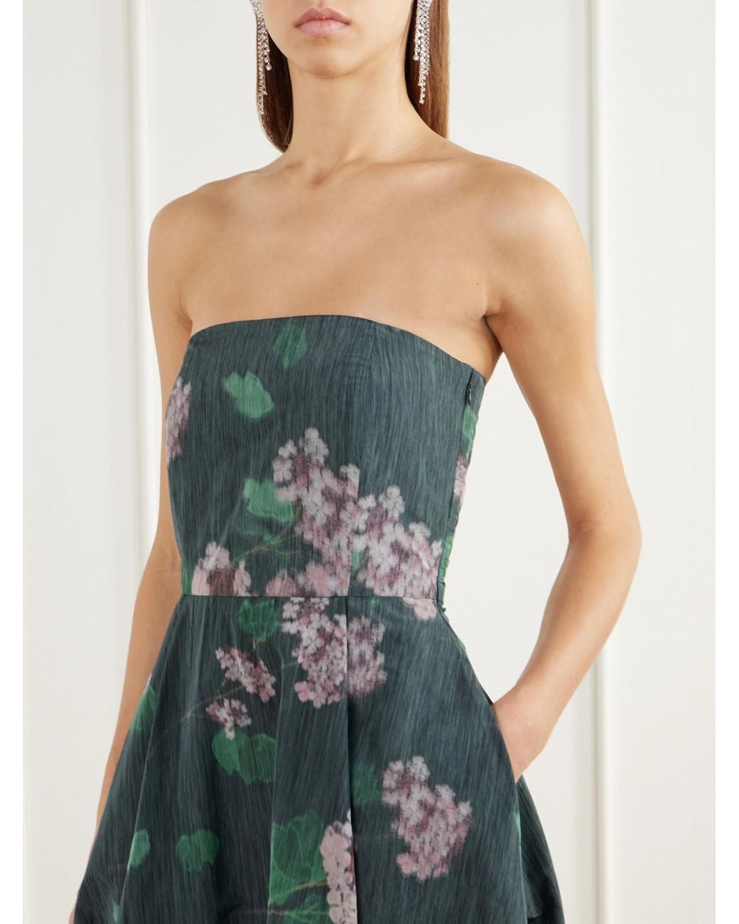 BERNADETTE Blue Isa Strapless Floral-Print Taffeta Gown