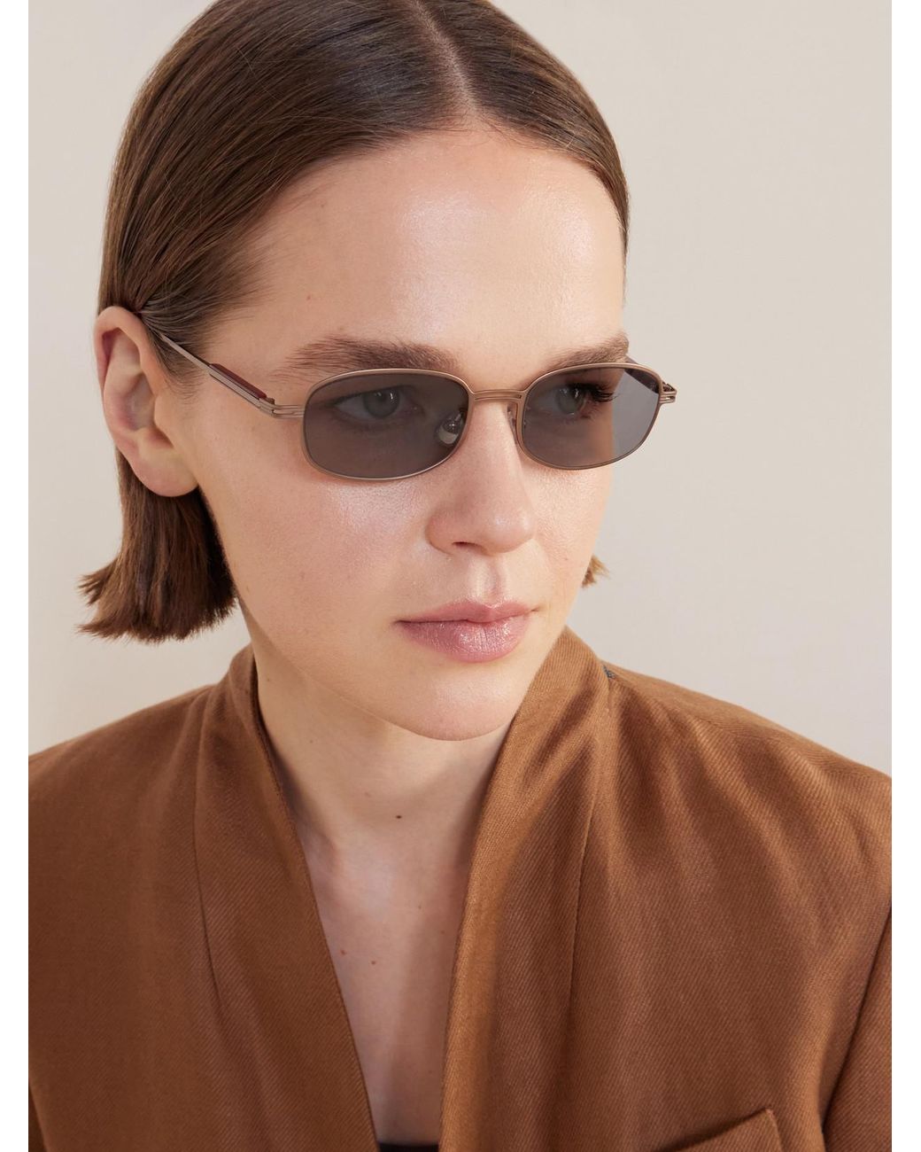 Brunello Cucinelli Metallic Square-Frame Titanium Sunglasses