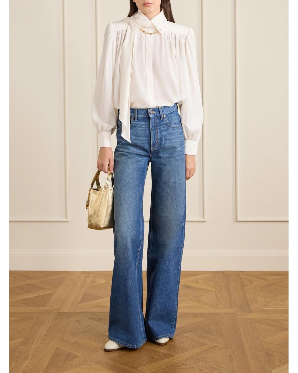 Chloé Natural Spin Small Embellished Paneled Textured-Leather Tote