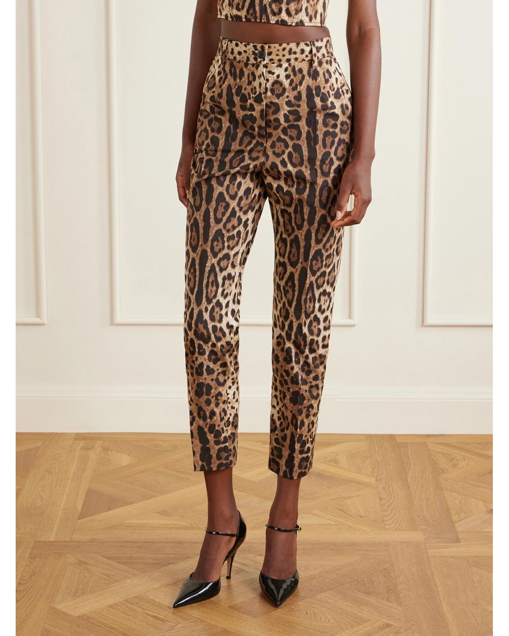 Dolce & Gabbana Natural Leopard-Print High-Rise Cotton Straight-Leg Pants