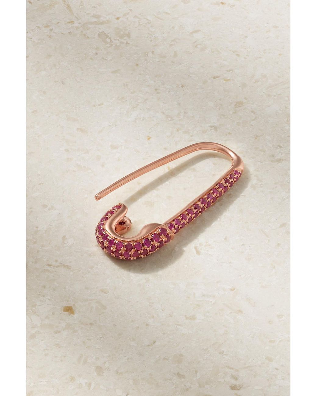 Anita Ko White Safety Pin 18-Karat Rose Ruby Single Earring
