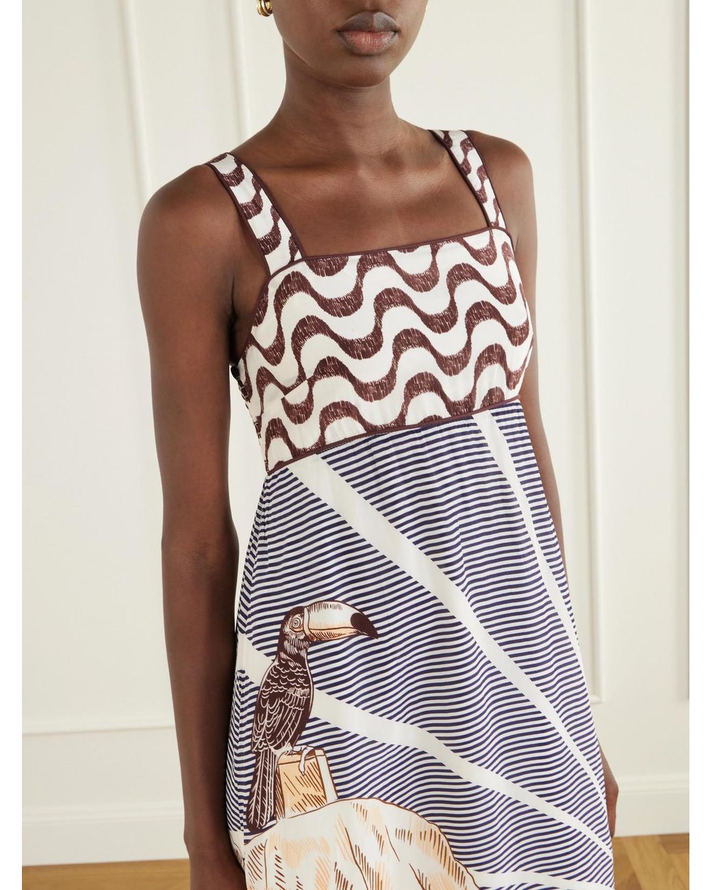 Farm Rio White Mixed Carioca Coffee Scarves Printed Voile Midi Dress