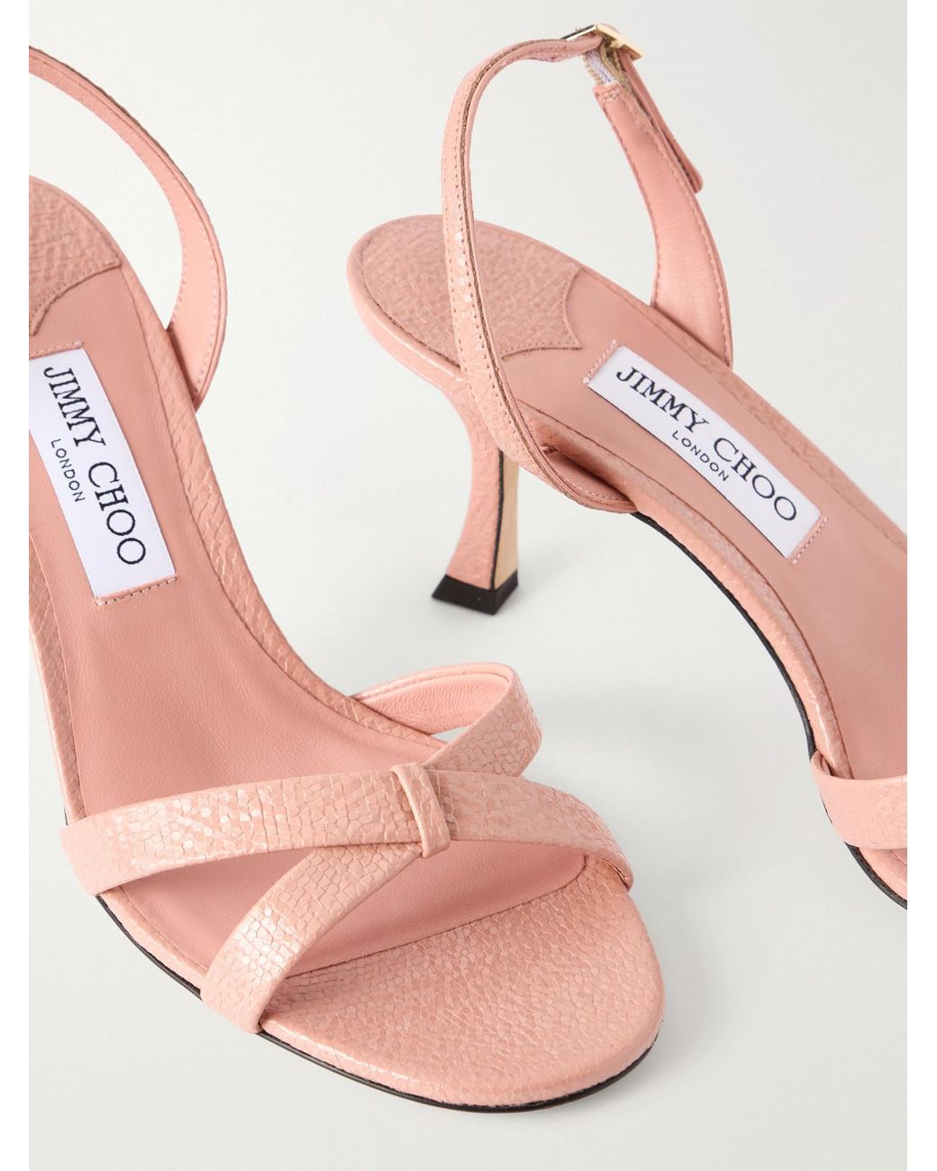 Jimmy Choo Pink Elsy 70 Slingback Crackled-Leather Sandals