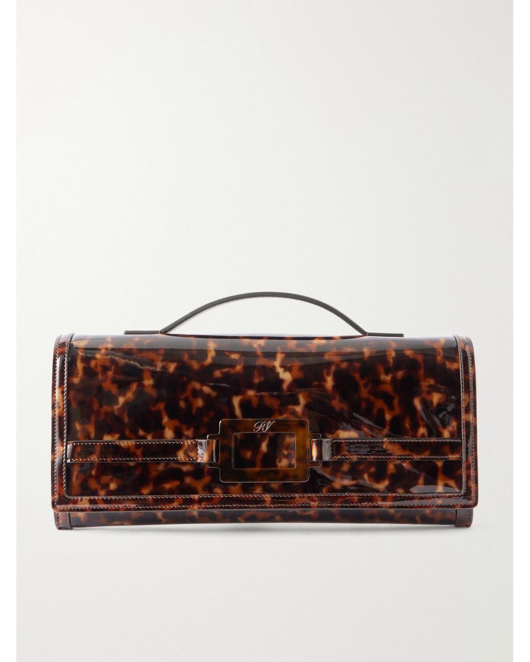 Roger Vivier Brown Belle Vivier Tortioseshell Coated-Woven Clutch