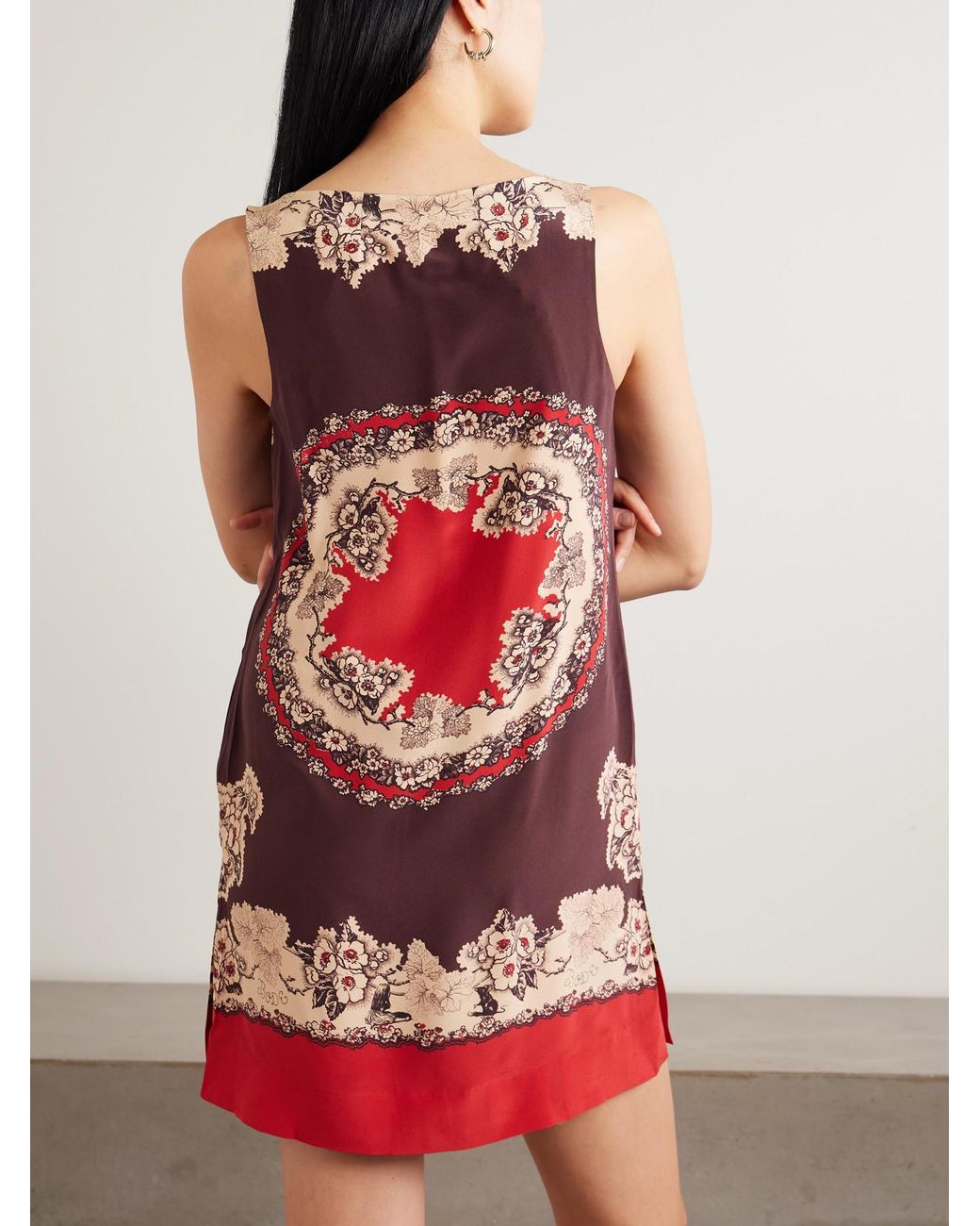 Bode Red Storybook Printed Silk Mini Dress