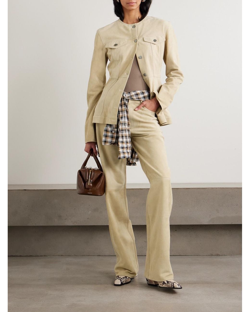 Haikure Natural Temple Paneled Suede Jacket