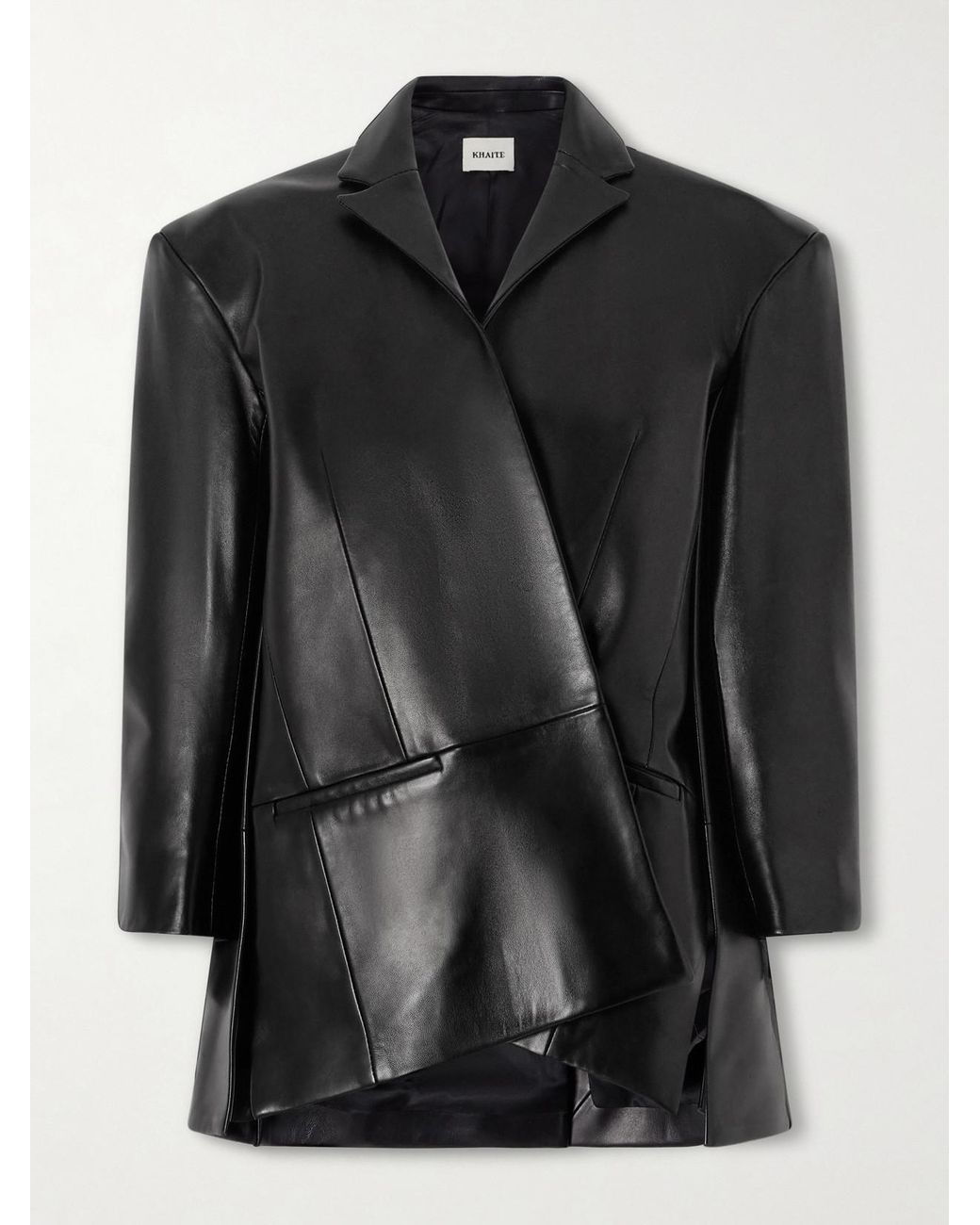 Khaite Black Asymmetric Paneled Leather Blazer