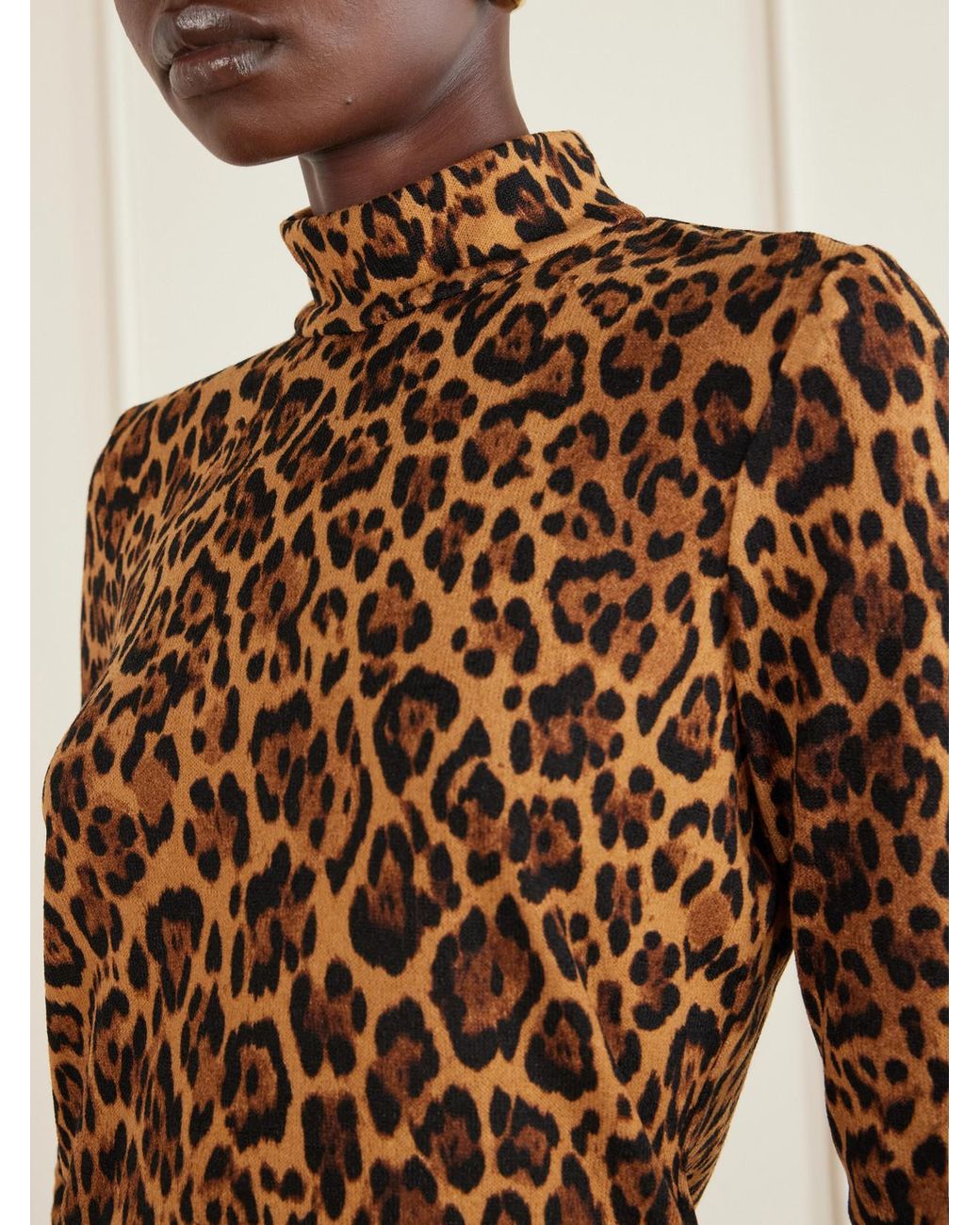 Anna Sui Brown Leopard-Print Turtleneck Sweater