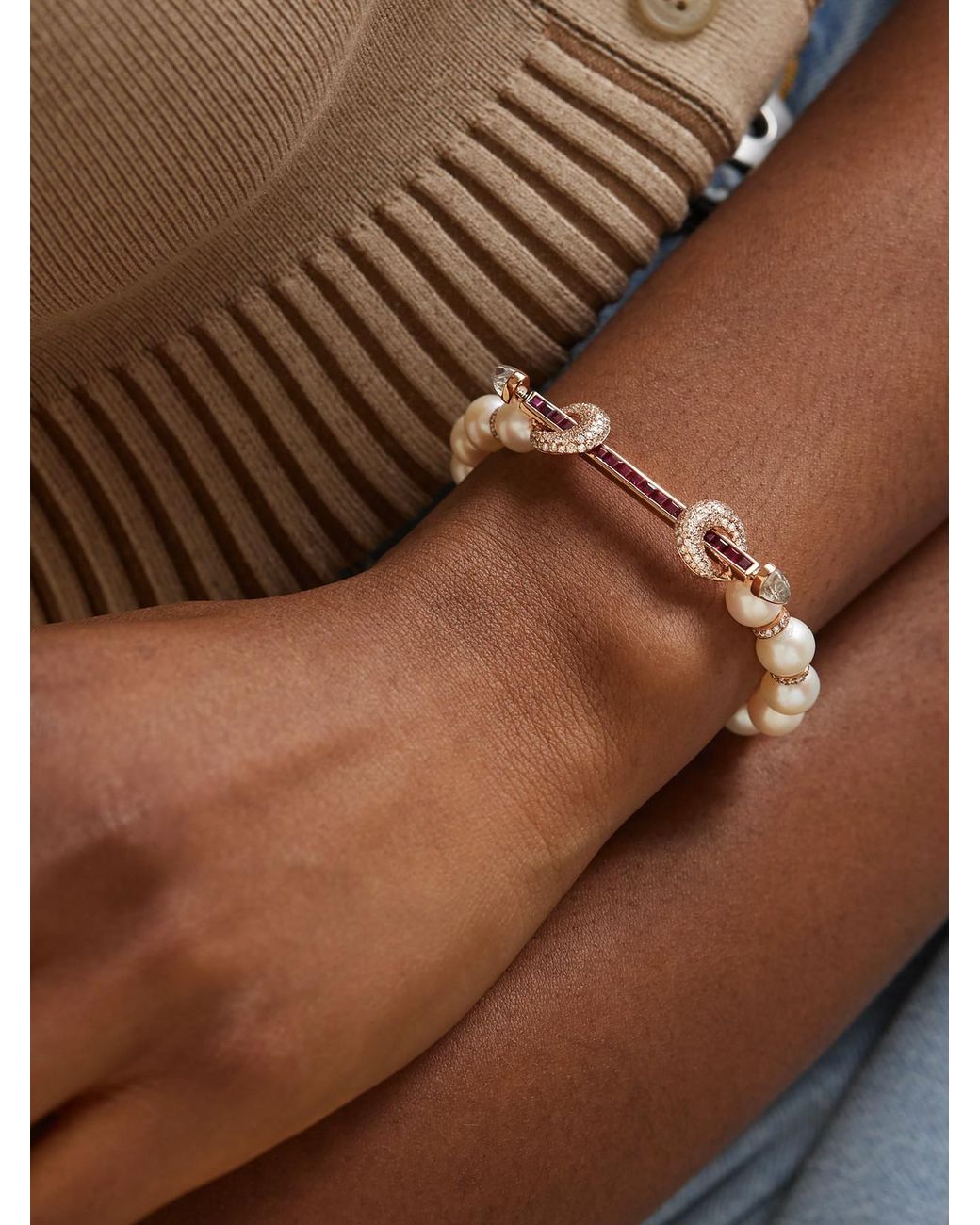 ANANYA Natural Chakra 18-Karat Rose Multi-Stone Bracelet