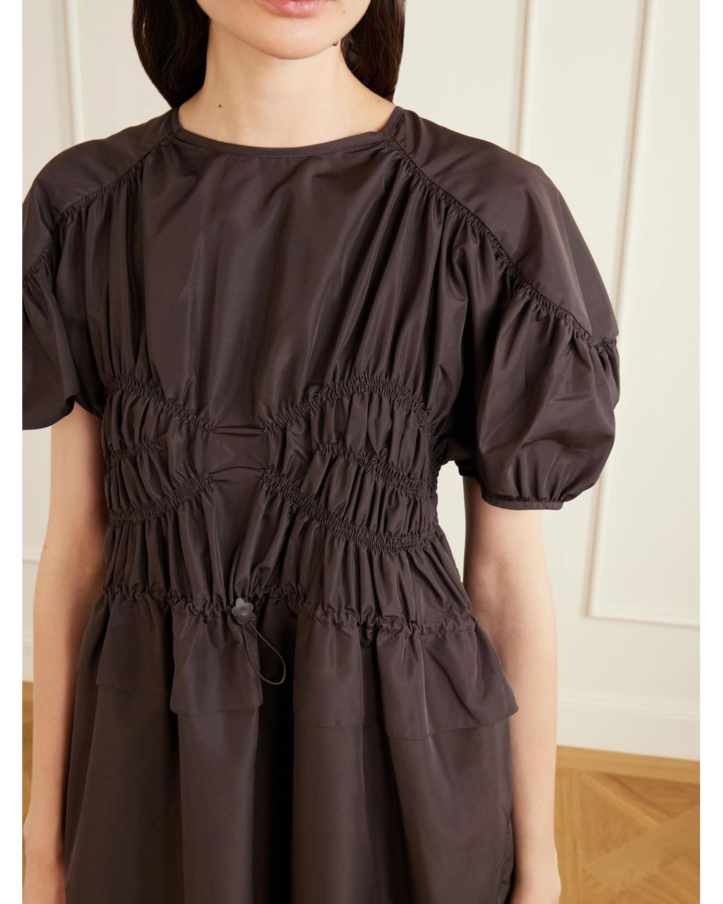 CECILIE BAHNSEN Black Cbbetsy Gathered Faille Midi Dress