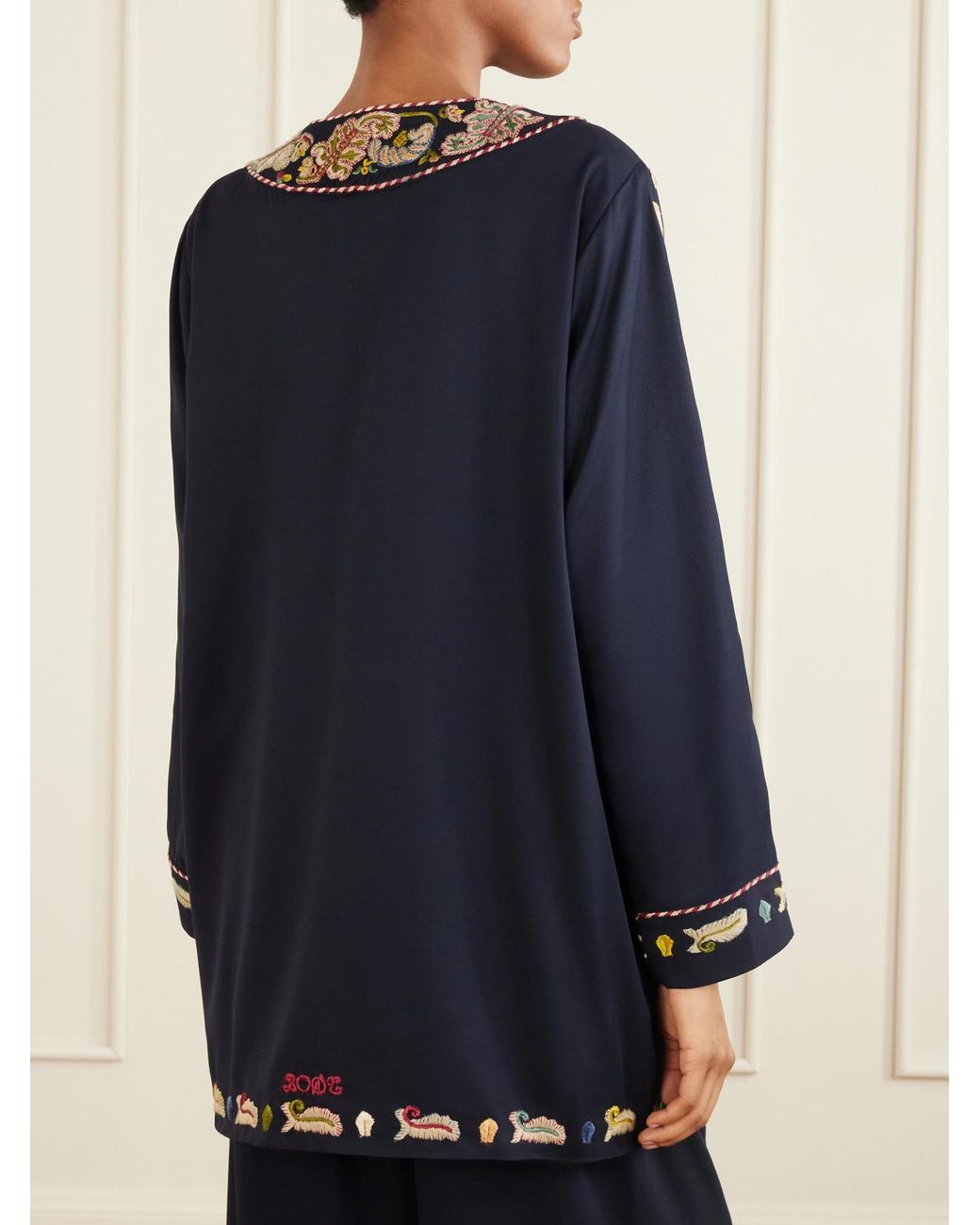 Bode Blue Feather Runner Embroidered Cotton-Blend Twill Jacket