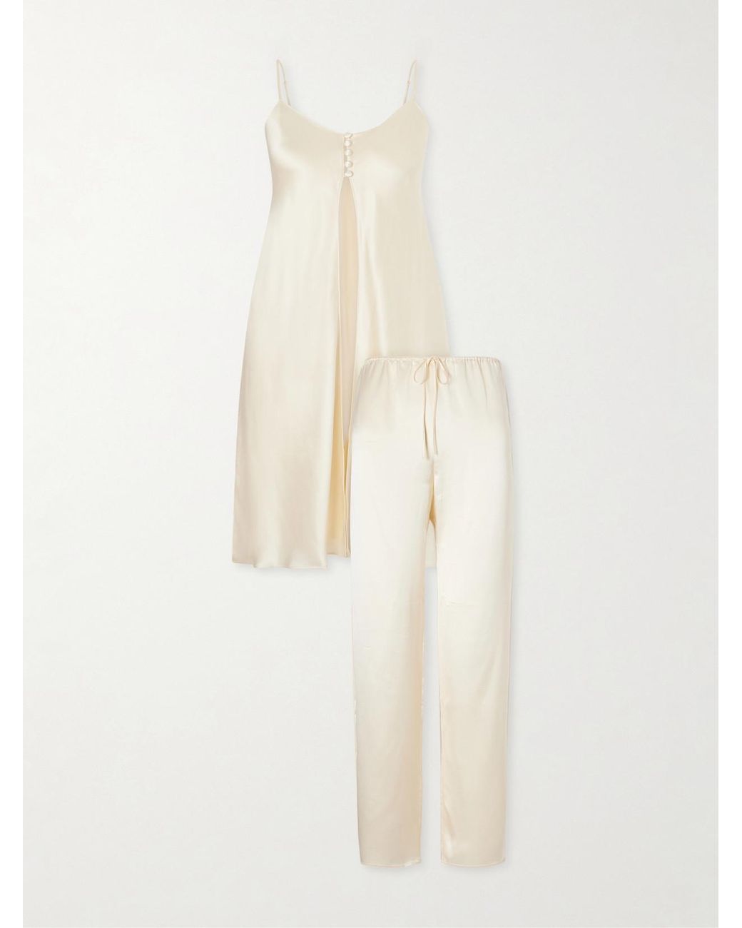 Olivia Von Halle White Elvira Silk-Satin Pajama Set