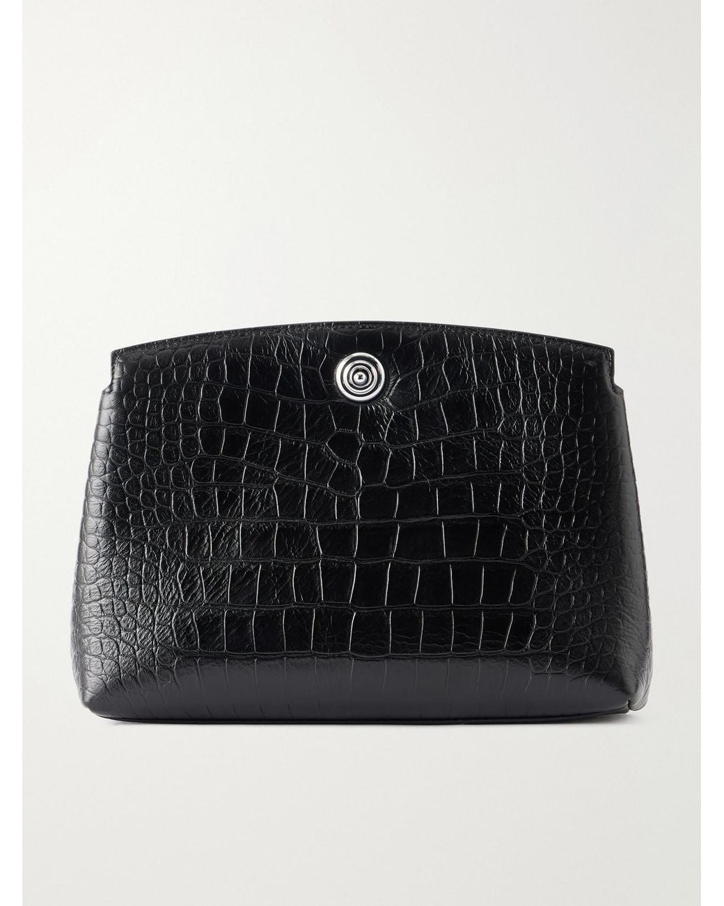 Liffner Black Pushlock Crocodile-Effect Leather Clutch