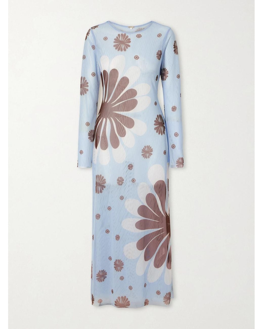 Cala De La Cruz Blue Tania Printed Mesh Midi Dress