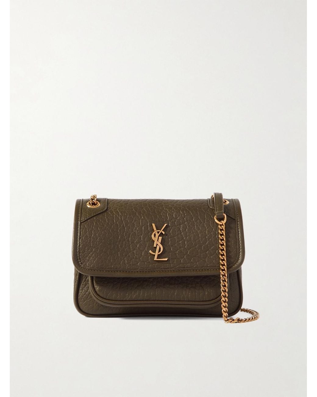 Saint Laurent Brown Niki Mini Crinkled-Leather Shoulder Bag