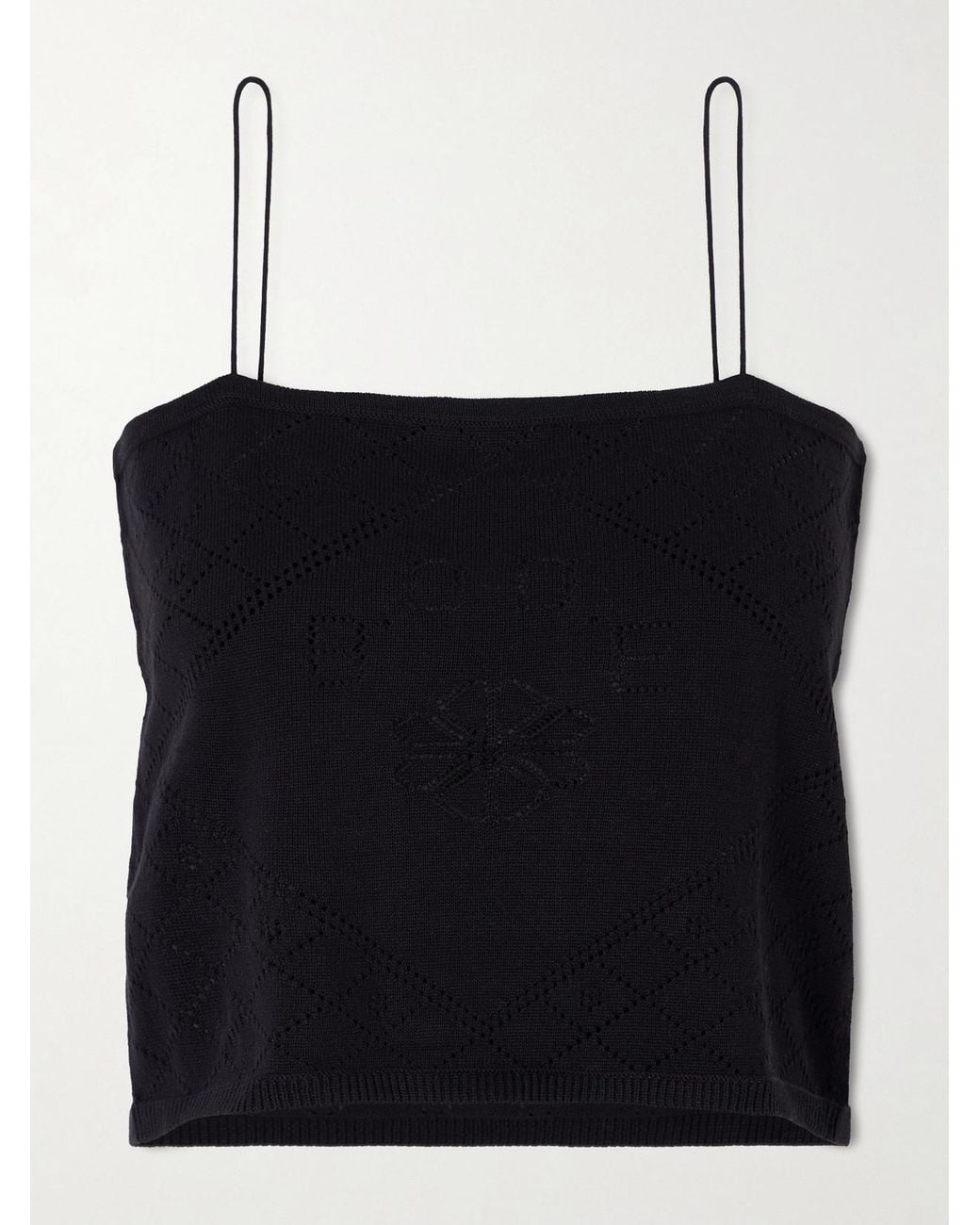 Bode Black Anisette Cropped Embroidered Cotton Tank Top